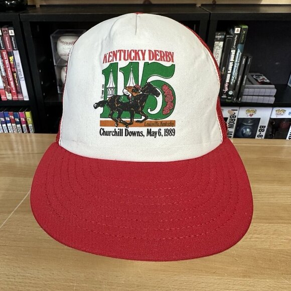 Vintage Kentucky Derby Hat 80s Trucker Cap Horse Racing 1989 Churchill Downs 115 - Picture 1 of 6